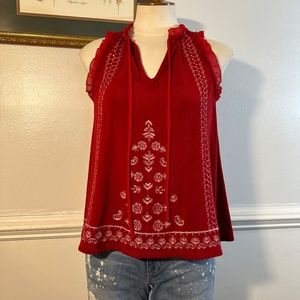 Blue Rain - Red Embroidered Tank Top Blouse - Women's Size Small